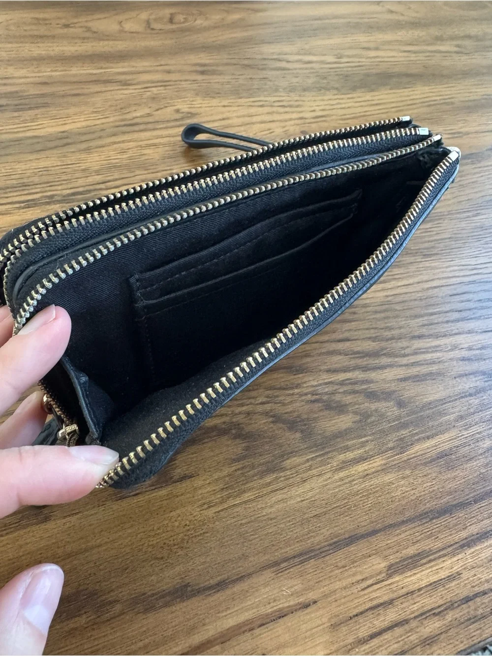 Coach Black Leather Zip Wristlet with Gold Logo